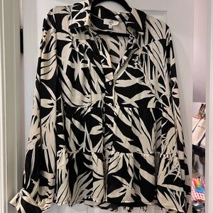 Entro Black and White Button Down Shirt with Notched Collar